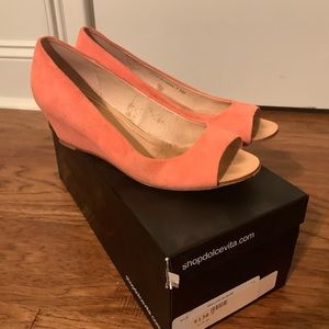 FREE SHIPPING Coral suede peeptoe wedges